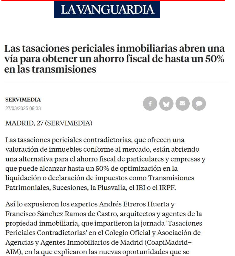 Los medios destacan la relevancia fiscal de las tasaciones periciales inmobiliarias