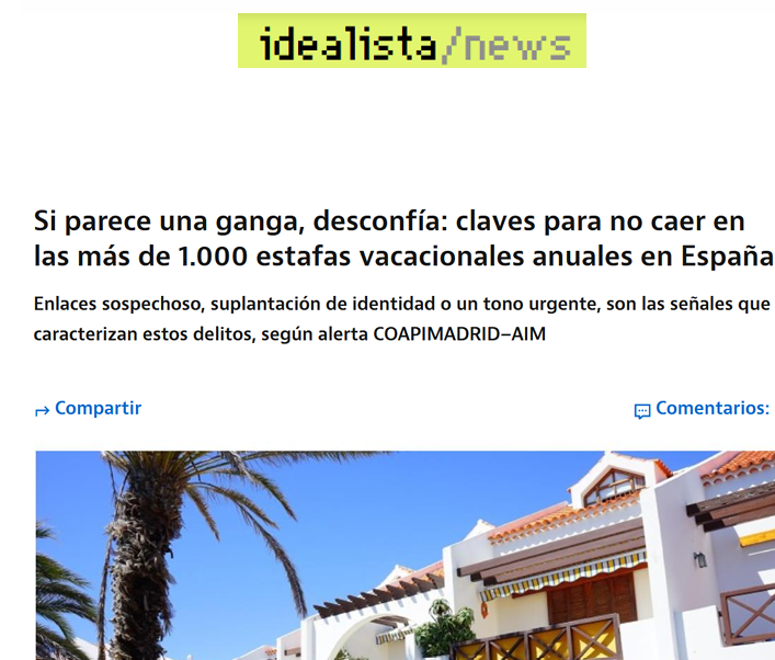 Amplia difusión sobre los consejos de COAPIMADRID - AIM para la prevención ante las estafas inmobiliarias