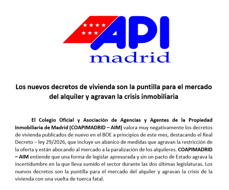 Los nuevos decretos de vivienda son la puntilla para el mercado del alquiler y agravan la crisis inmobiliaria